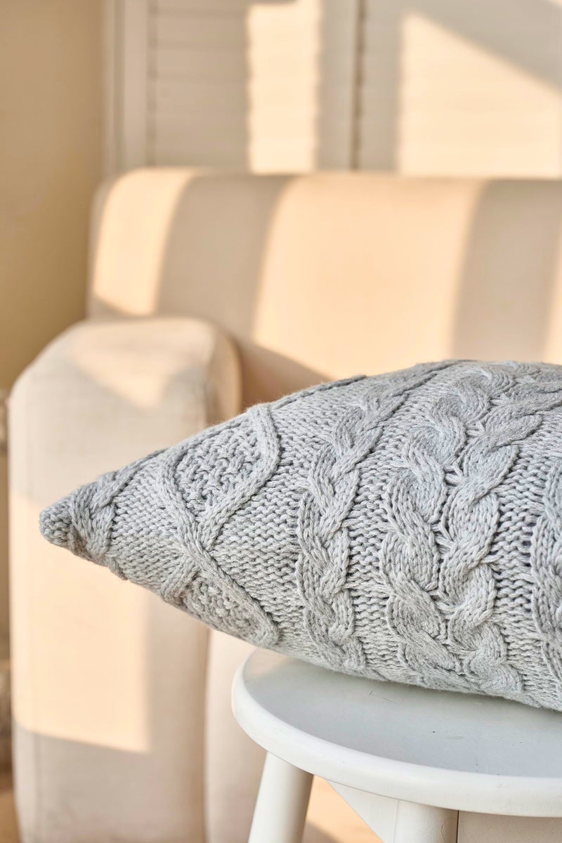 DOKOT Grey Knit Throw Pillow Cover Decorative Cable Braid and Diamond Knitting Square Warm Cushion Cover (Light Gray, (18x18 inches(45x45cm)) - Image 4